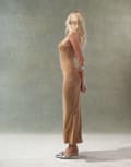 [ASOS DESIGN] ASOS DESIGN scooped halter neck midi dress in laser cut hotfix in tan-Brown 18 Tan