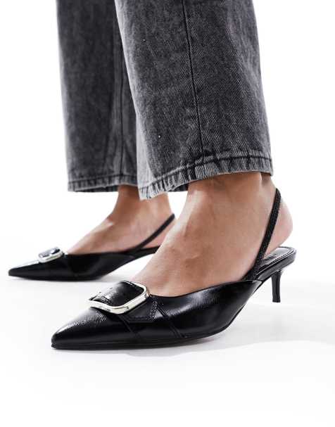 BLACK SLINGBACKS ▻ Women low heel shoes straps detail