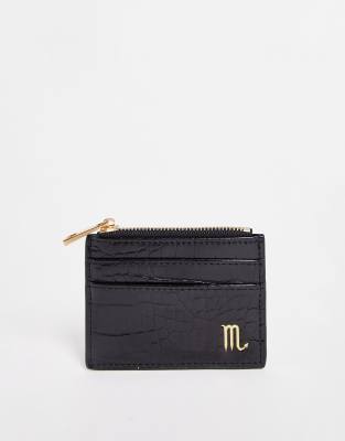 ASOS DESIGN scorpio zodiac star sign cardholder and wallet in black croc