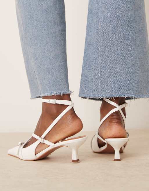 ASOS DESIGN Scottie buckle detail kitten heeled shoes in off white