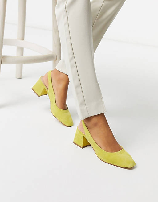 ASOS DESIGN Scottie premium suede slingback block heels in chartreuse ...