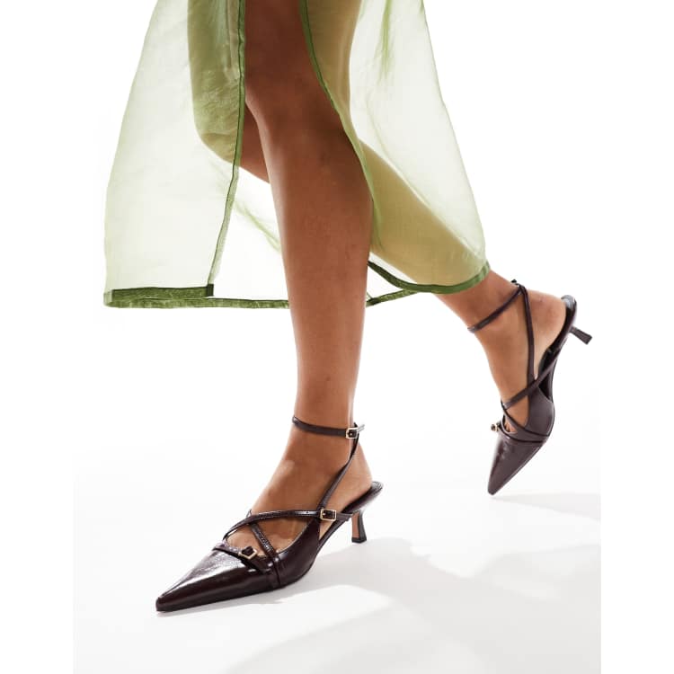 ASOS DESIGN Scottie Scarpe con tacco medio bordeaux con fibbia ASOS