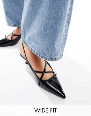 ASOS DESIGN - Scottie - Schuhe in Schwarz mit Kitten-Absatz und Schnallendetails, weite Passform