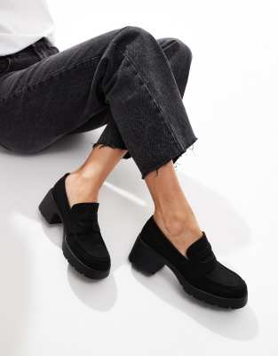 ASOS DESIGN - Scribble - Loafer in Schwarz mit dicker Sohle und mittelhohem Absatz