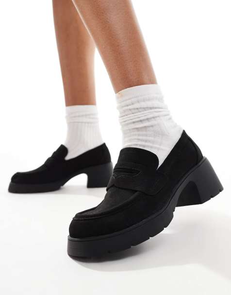 ASOS DESIGN – Scribble – Svarta loafers i mockaimitation med grov, halvhög klack - view 1