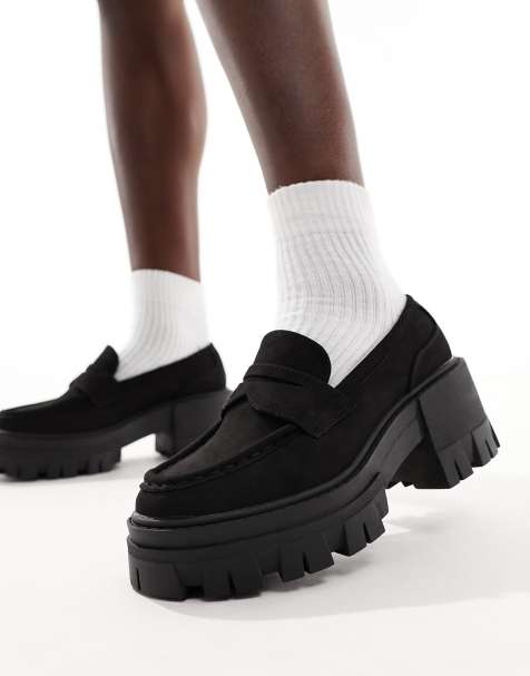 ASOS DESIGN – Script – Loafer in Schwarz mit dicker Sohle und mittelhohem Absatz  - view 1