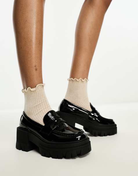 ASOS DESIGN - Script - Loafers met middelhoge hak en dikke zool in glanzend zwart - view 1