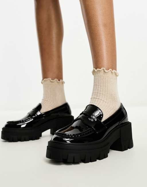 ASOS DESIGN - Script - Mocassins chunky à talon mi-haut - Noir verni, 3 de 4