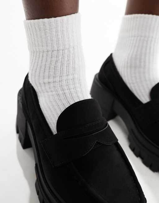 ASOS DESIGN - Script - Sorte chunky loafers med mellemhøj hæl , 3 af 4