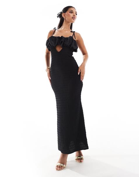 ASOS DESIGN scrunch boob with cut out textured midi dress in black - view 1