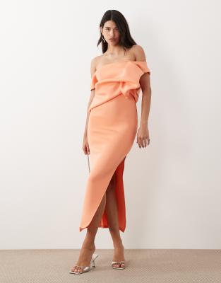 Asos Design Scrunch Drape Midi Dress In Orange