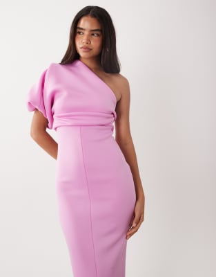 Asos Design Scrunch One Shoulder Maxi Dress In Pink