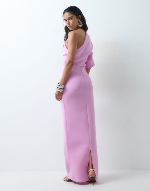 ASOS DESIGN scrunch one shoulder maxi dress in lilac scuba-style fabric, 3 of 4