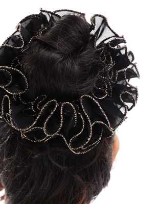 ASOS DESIGN - Scrunchie-Haargummi in Schwarz mit farblich abgesetzter Glitzer-Ziernaht