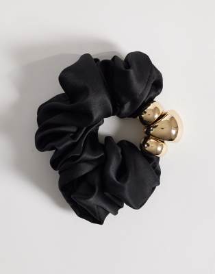 ASOS DESIGN - Scrunchie-Haargummi in Schwarz mit goldfarbener Perlenverzierung
