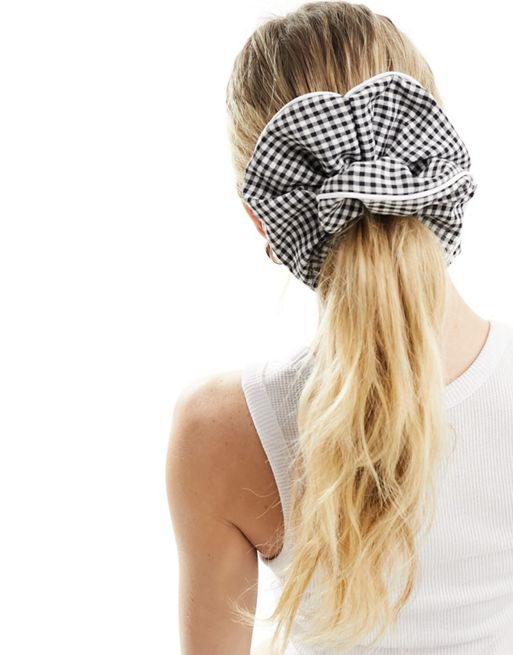 FhyzicsShops DESIGN scrunchie hair band with oversized gingham design in multi