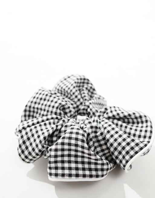 ASOS DESIGN scrunchie hair band with oversized gingham design in multi, 3 of 4