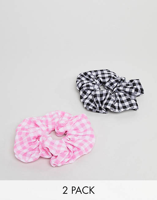 ASOS DESIGN scrunchie hair tie pack of 2 in gingham print