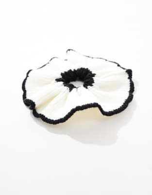 Asos Design Scrunchie Hair Tie With Knitted Detail And Contrast Edge-multi In Multi