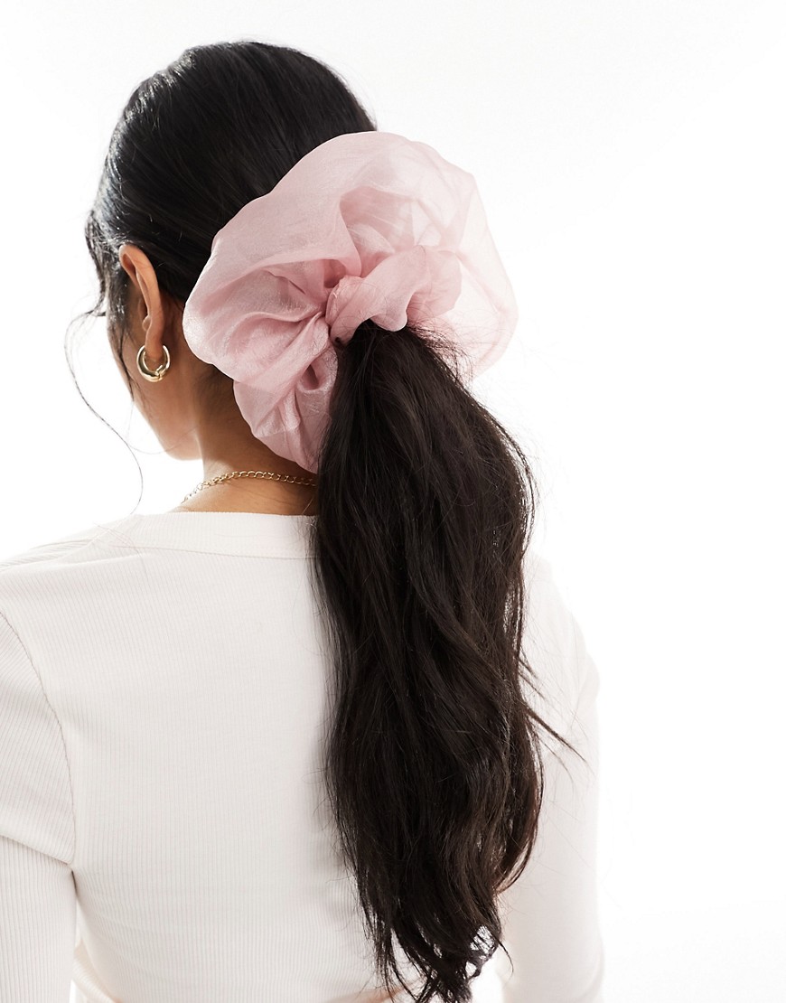 scrunchie hair tie with organza detail in pink