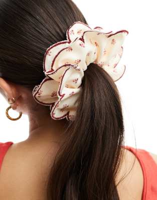 Asos Design Scrunchie Hair Tie With Ruffle Scalloped Edge