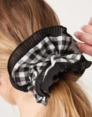 scrunchie hairband with gingham print and contrast frill edge-Multi