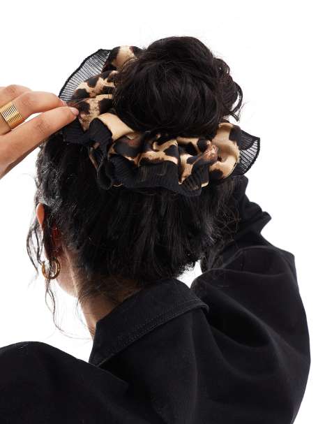 ASOS DESIGN scrunchie hairband with leopard print and contrast frill edge - view 1
