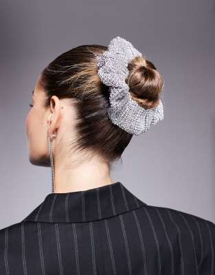 ASOS DESIGN - Scrunchie in Silber mit Kristalldetail