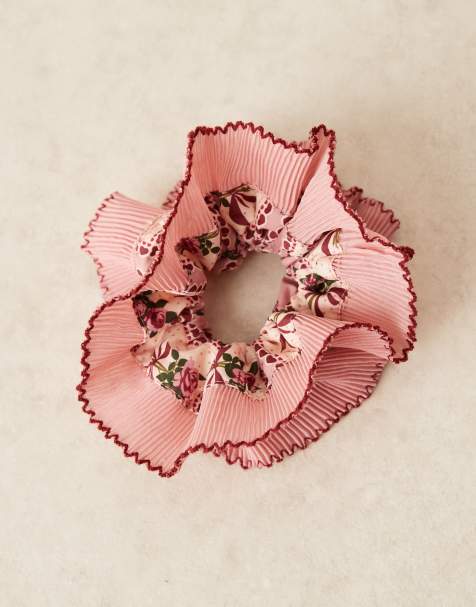 ASOS DESIGN - Scrunchie med kontrasterende flæsekant og småblomstret print - view 1