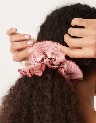 Asos Design Scrunchie With Ditsy Print And Contrast Frill Edge-pink