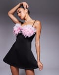 [ASOS DESIGN] ASOS DESIGN scuba a-line mini dress with 3D organza petal bust in black 10 Black