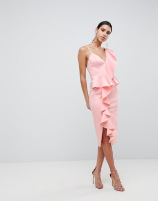 pink midi ruffle dress