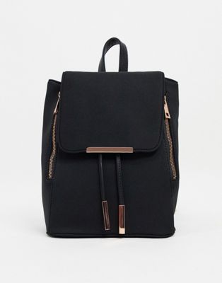 ASOS DESIGN scuba backpack with rose gold hardware-Black