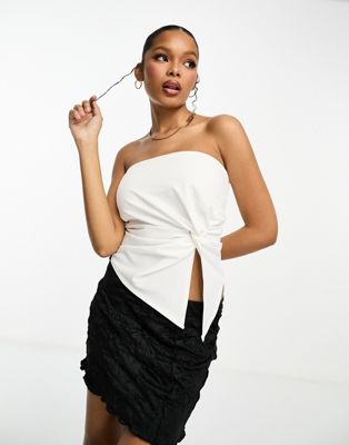 ASOS DESIGN scuba bandeau top with twist detail in ivory