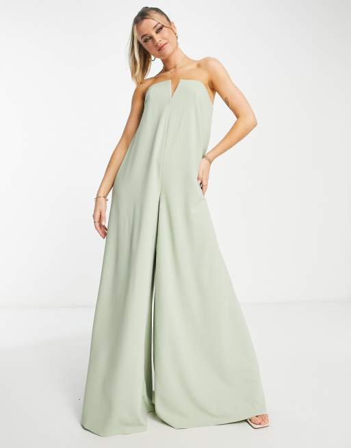 エイソス ASOS DESIGN scuba bandeau wide leg jumpsuit in sage