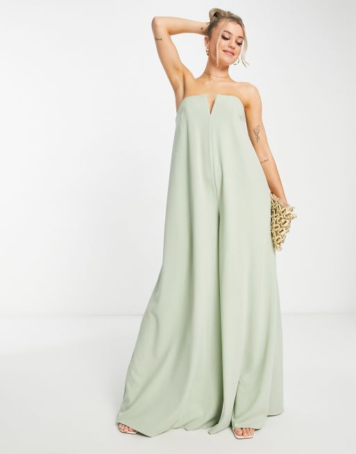 ASOS DESIGN scuba bandeau wide leg jumpsuit in sage