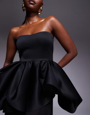 Asos Design Scuba Bandeau With Sheer Skirt Maxi Dress In Black
