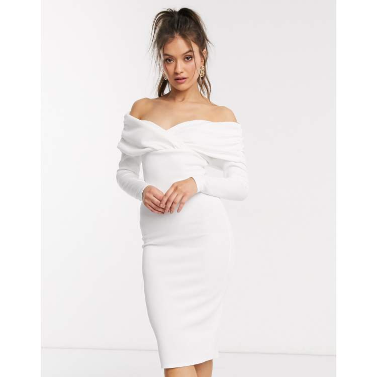 White bardot ruched store side jumper dress