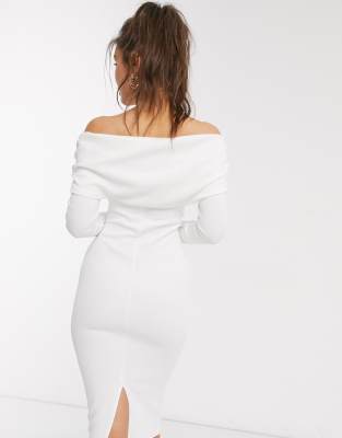 white bardot ruched side jumper dress