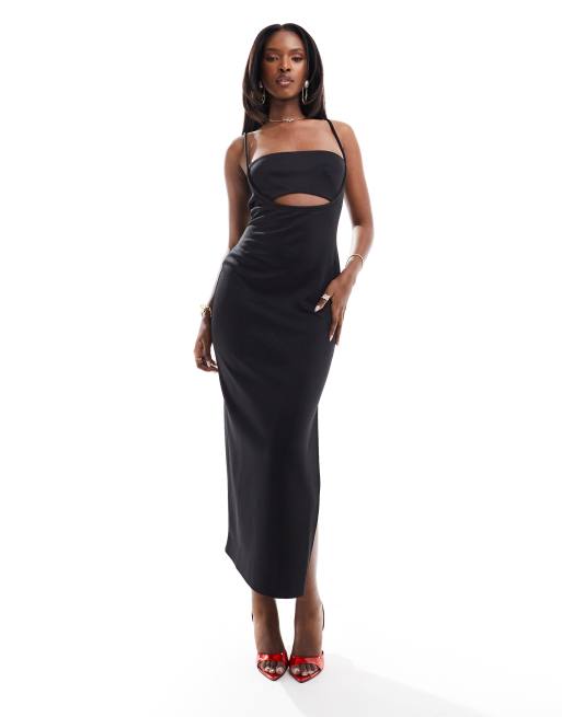 Asos square neck scuba maxi dress with thigh split best sale