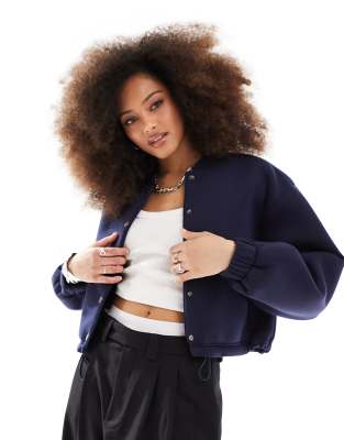 Asos Design Scuba Bomber Jacket In Navy-neutral