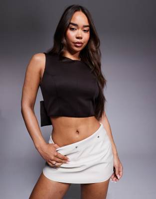 Asos Design Scuba Bow Detail Open Back Top In Black