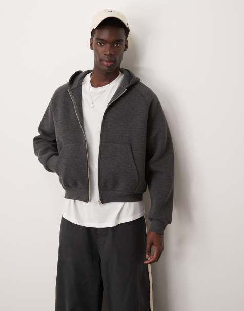 ASOS DESIGN scuba boxy oversized zip through hoodie in washed black - view 1