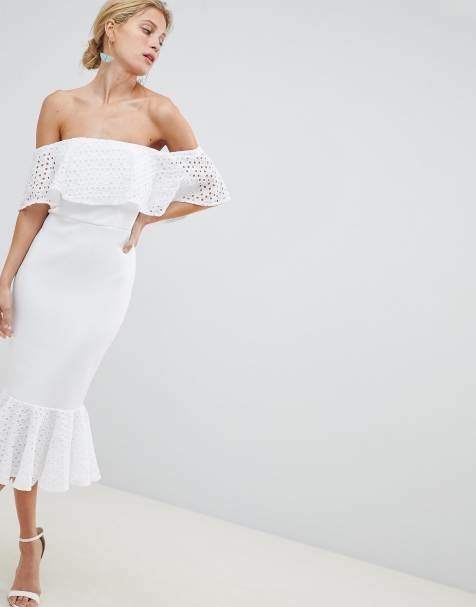 ASOS DESIGN Scuba Broderie Trim Pephem Midi Dress