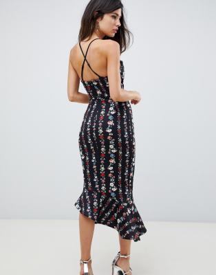 asos design scuba cami pephem midi dress