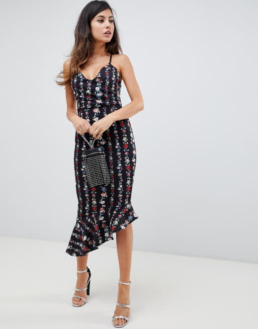 ASOS DESIGN scuba cami pephem midi dress in ditsy stripe print