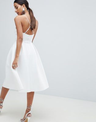 white scuba midi dress