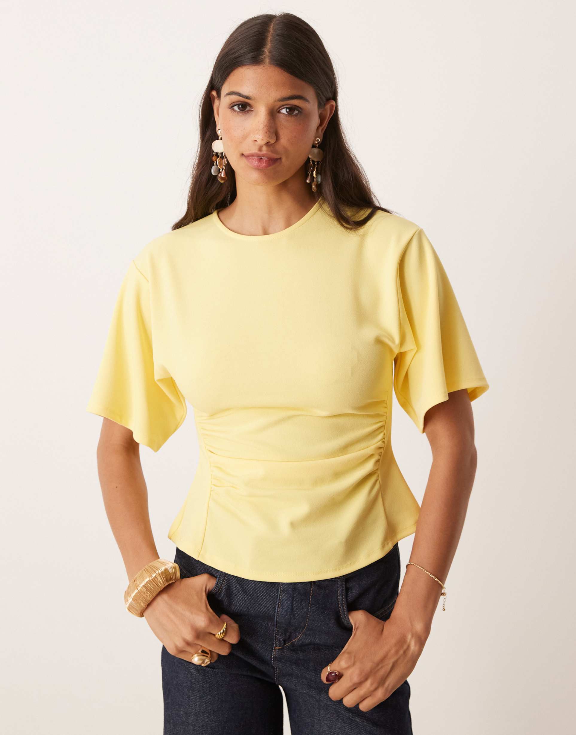 asos design scuba cinch waist top in yellow