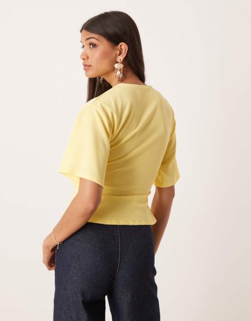 ASOS DESIGN scuba cinch waist top in yellow
