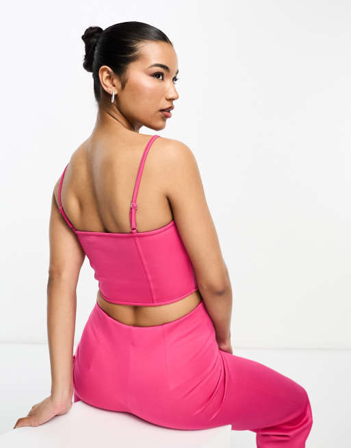 ASOS DESIGN scuba corset cami top in pink (part of a set) , 2 of 4